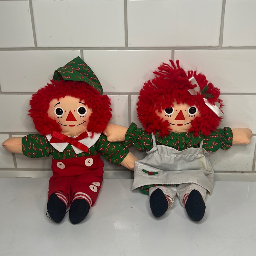 VTG Playskool 1990 Raggedy Ann & Andy Special Holiday Edition 12" Soft Rag Dolls